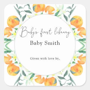Citrus - Baby Shower Exlibris, Bücher für Baby Quadratischer Aufkleber