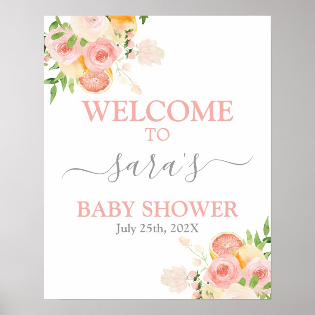 Citrus Baby Shower Girl Begrüßungszeichen Poster (Vorne)