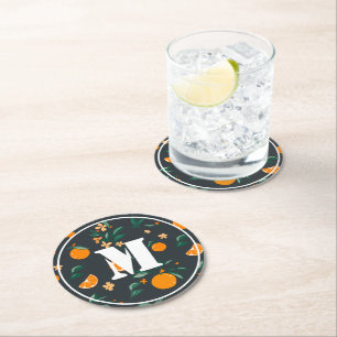 Citrus Bloom Orange & Foliage Bontanical Runder Pappuntersetzer
