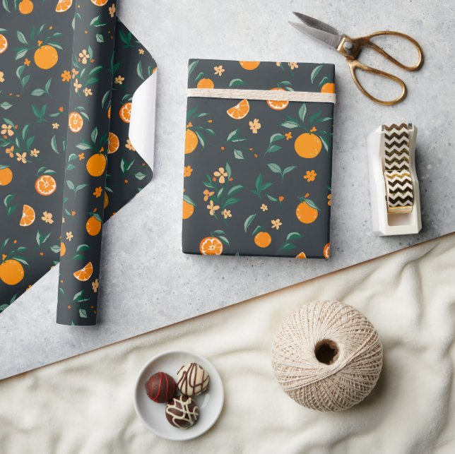 Citrus Blooms Orange & Foliage Geschenkpapier (Kunsthandwerk)