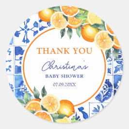 Citrus Blue Tiles Baby Dusche Vielen Dank Runder Aufkleber