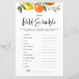 Citrus Botanical Baby Dusche Word Scramble Game