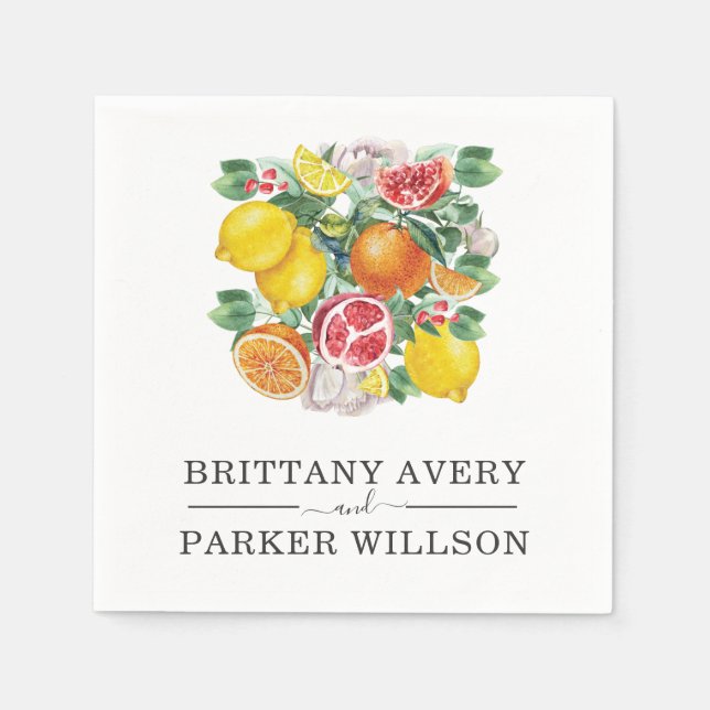 Citrus Botanical Wedding Watercolor Serviette (Vorderseite)