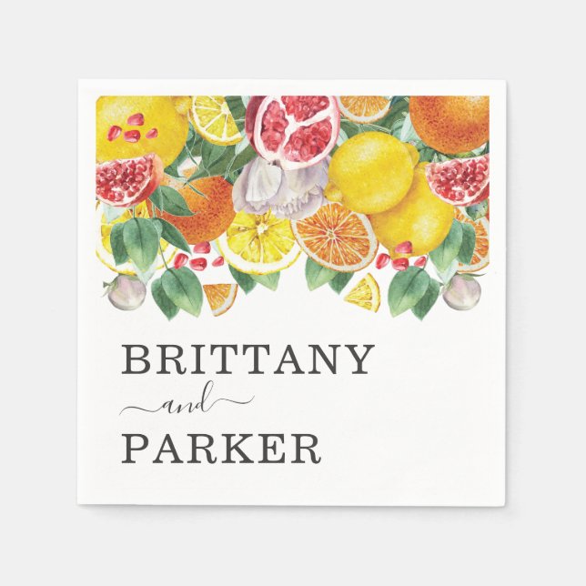 Citrus Botanical Wedding Watercolor Serviette (Vorderseite)