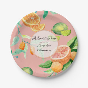 Citrus Brautparty Tee Party Orange Pink Leaf Pappteller