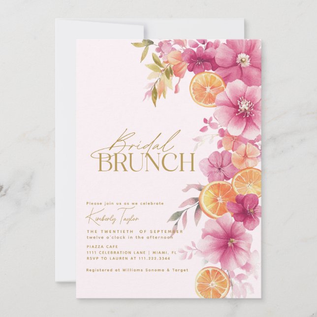 Citrus Bridal Brunch Bright Florals Lemon Einladung (Vorderseite)