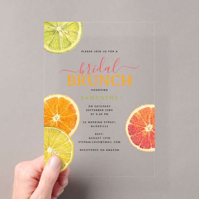Citrus Bridal Brunch Lemon Orange Brautparty Acryleinladungen (Insitu (Handheld))