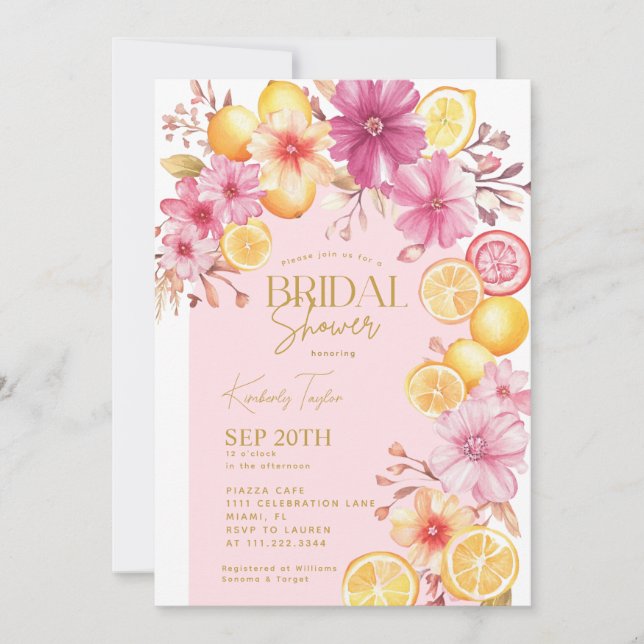 Citrus Bright Floral Mediterranes Brautparty Einladung (Vorderseite)