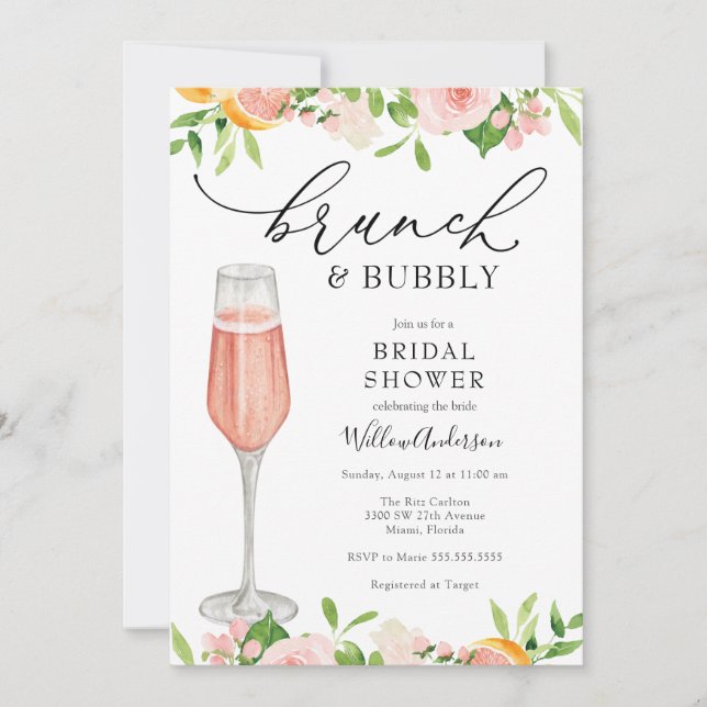 Citrus Brunch und Bubbly Brautparty Einladung (Vorderseite)