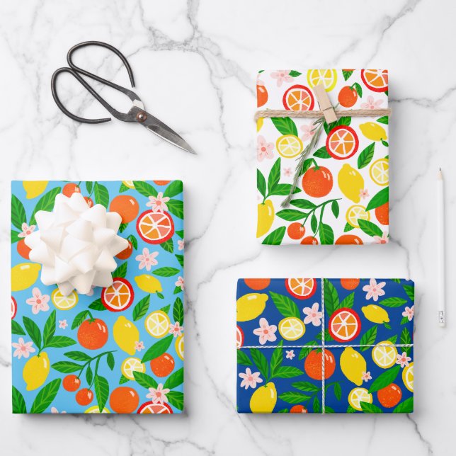 Citrus Celebration Lovely Lemons Phantastisch Oran Geschenkpapier Set (Vorderseite)