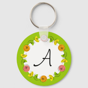 Citrus Circle Green Monogramm beidseitig Schlüsselanhänger