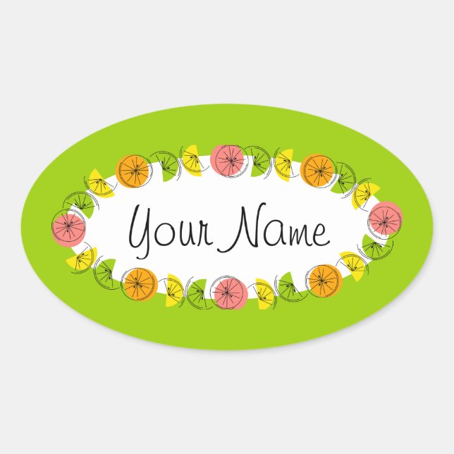 Citrus Circle Green Name Aufkleber rund (Vorderseite)