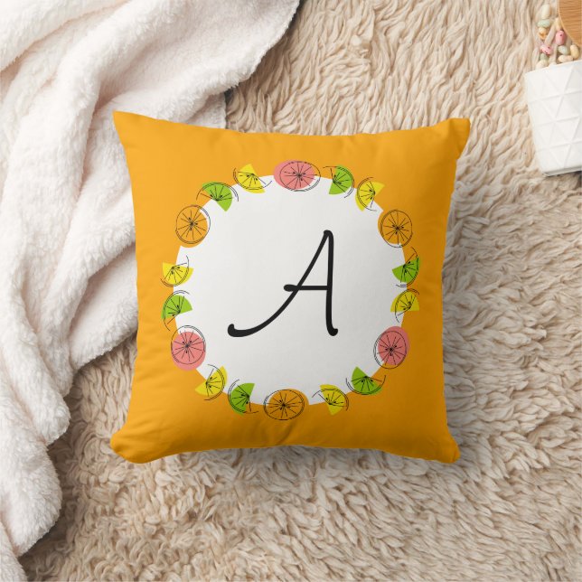 Citrus Circle Orange Monogram Quadrow Kissen (Decke)