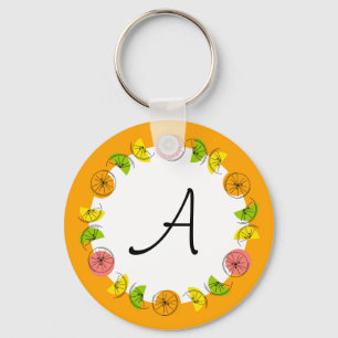 Citrus Circle Orange Monogramm beidseitig Schlüsselanhänger