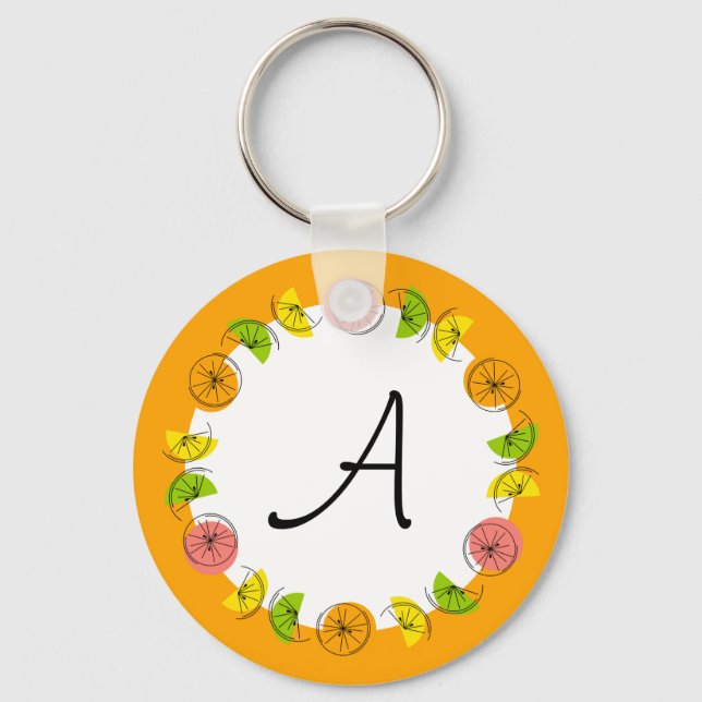 Citrus Circle Orange Monogramm beidseitig Schlüsselanhänger (Vorderseite)
