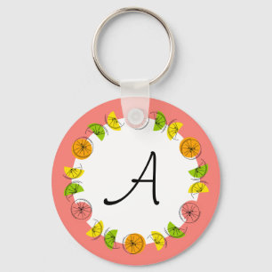 Citrus Circle Pink Monogramm beidseitig Schlüsselanhänger