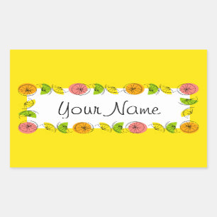 Citrus Circle Yellow Name Aufkleber Rechteck