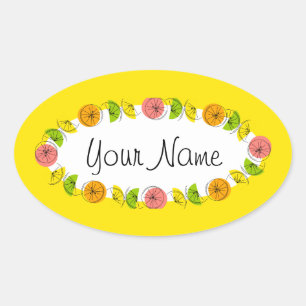 Citrus Circle Yellow Name Aufkleber rund