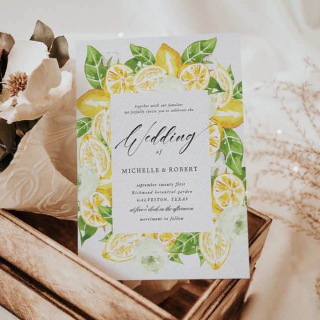 Citrus citron Faire-part de mariage blanc (Créateur téléchargé)