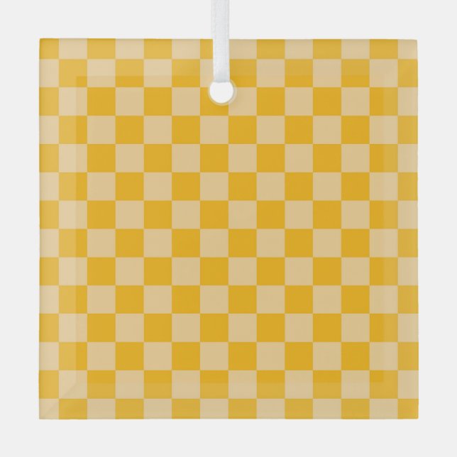 Citrus cream checkered board pattern ornament aus glas (Vorderseite)