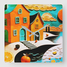 Citrus Dreamscape Quadratische Wanduhr