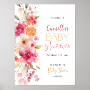 Citrus Floral Baby Dusche Begrüßungszeichen Plakat