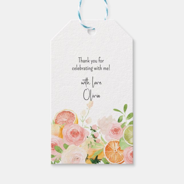 Citrus Floral Brautparty Duschfavoriten Geschenkanhänger (Vorderseite)