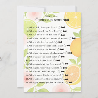 Citrus Floral Brautparty Game Einladung