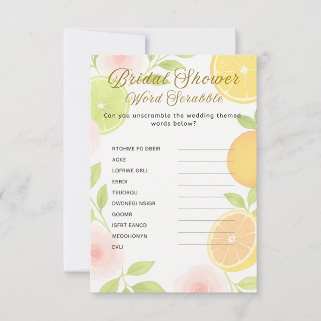 Citrus Floral Brautparty Game Einladung (Vorderseite)