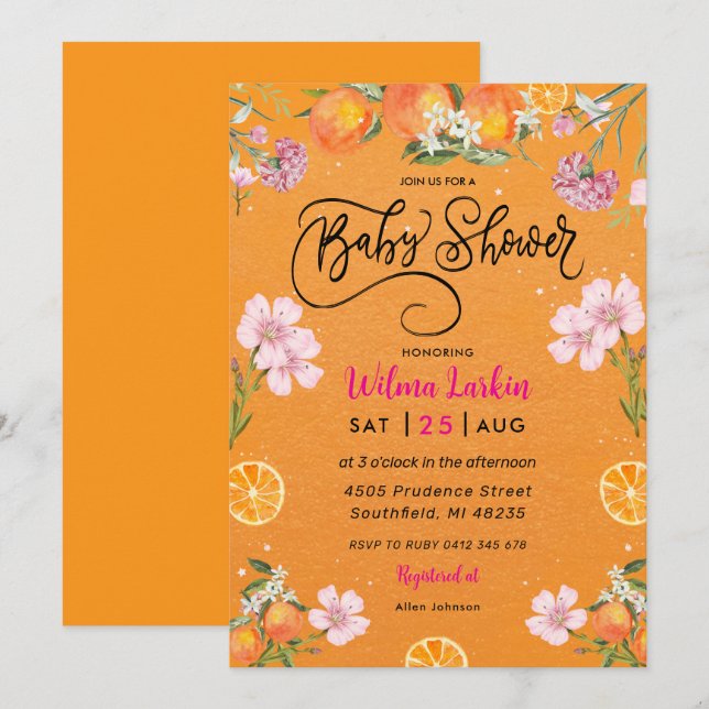 Citrus Floral Bridal Dusche Einladung (Vorne/Hinten)