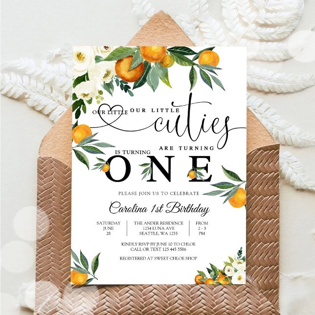 Citrus Floral First Birthday Invitation Einladung (Von Creator hochgeladen)