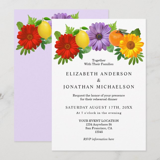 Citrus Floral Garden Hochzeit Probe Dinner Einladung (Vorne/Hinten)