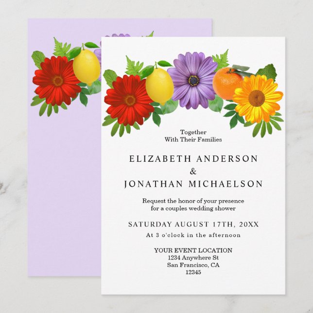 Citrus Floral Garden Wedding Couples Dusche Einladung (Vorne/Hinten)