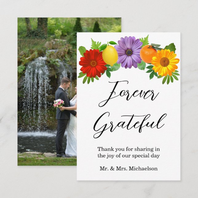 Citrus Floral Garden Wedding Dankeskarte (Vorne/Hinten)