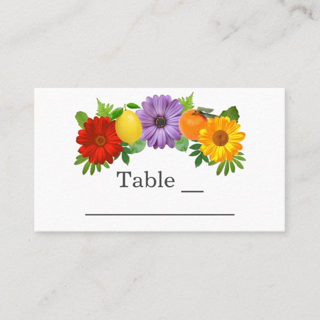 Citrus Floral Garden Wedding Platzkarte (Vorderseite)