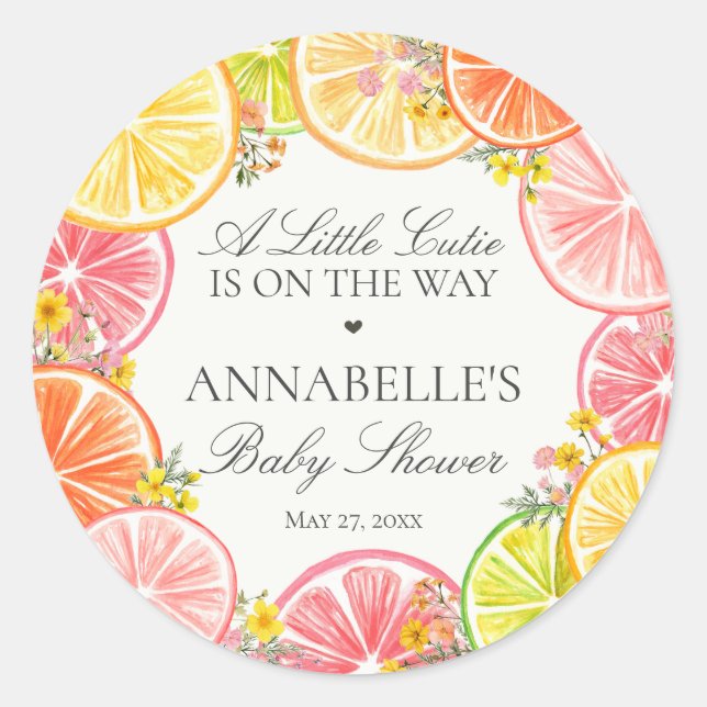 Citrus Floral Kleine Süsse Kinderdusche Favoriten Runder Aufkleber (Vorderseite)