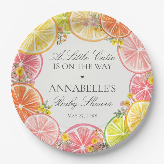 Citrus Floral Kleine Süsse Kinderdusche Tisch Pappteller (Vorderseite)