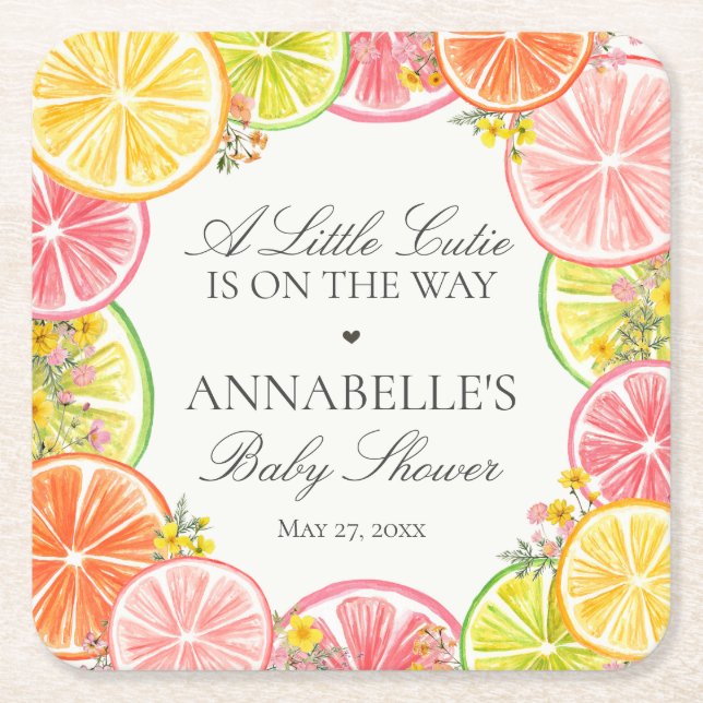Citrus Floral Kleine Süsse Kinderdusche Tisch Rechteckiger Pappuntersetzer (Vorderseite)