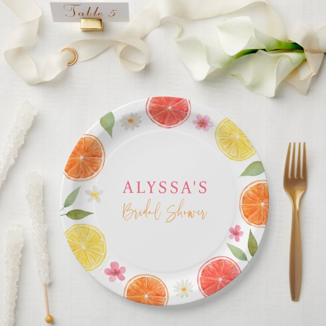 Citrus Floral Lemon Orange Brautparty Pappteller (Hochzeit)