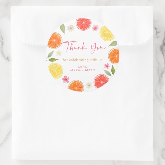 Citrus Floral Lemon Orange Brautparty Runder Aufkleber (Tasche)