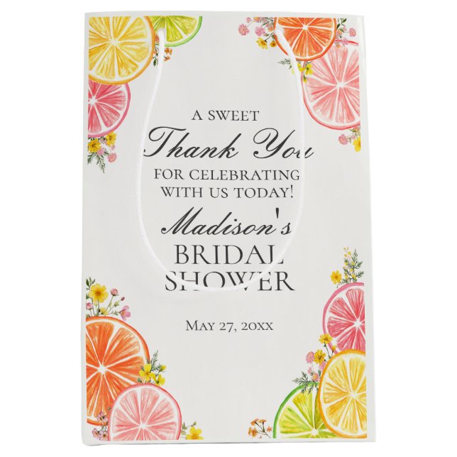 Citrus Floral Main Squeeze Brautparty Favoriten Mittlere Geschenktüte (Vorderseite)