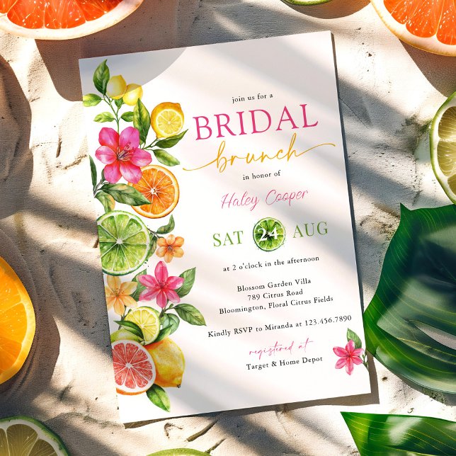 Citrus Floral Pink Orange Bridal Brunch Dusche Einladung (Von Creator hochgeladen)