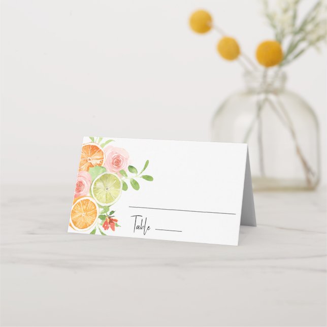 Citrus floral Wedding Platzkarte (Vorderseite)