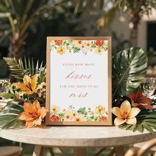 Citrus Floral Wie viele Kisses Brautparty Game Poster