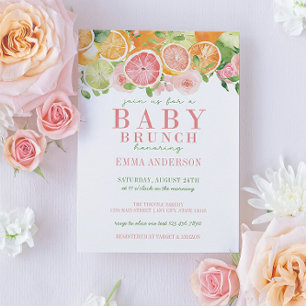 Citrus Frucht & Blume Baby Brunch Einladung
