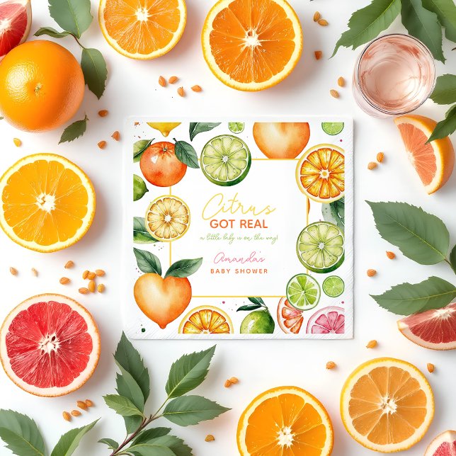 Citrus Fruit Baby Dusche Papier Napkin Serviette (Citrus Got Real | Citrus Baby Shower Paper Napkins)