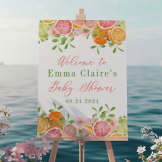 Citrus Fruit & Blume Babydusche Begrüßungszeichen Poster