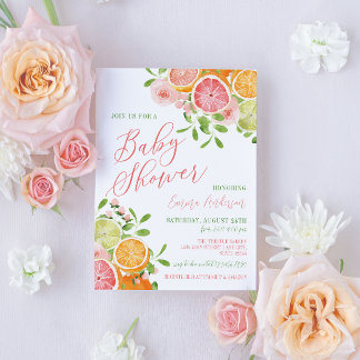 Citrus Fruit & Blume Babydusche Einladung