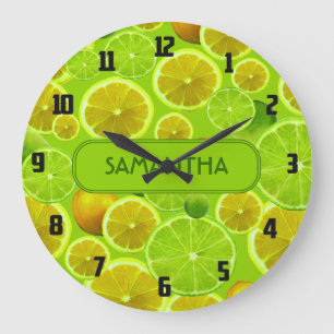 Citrus Fruit, Lemon & Lime Pattern - Personalized Große Wanduhr