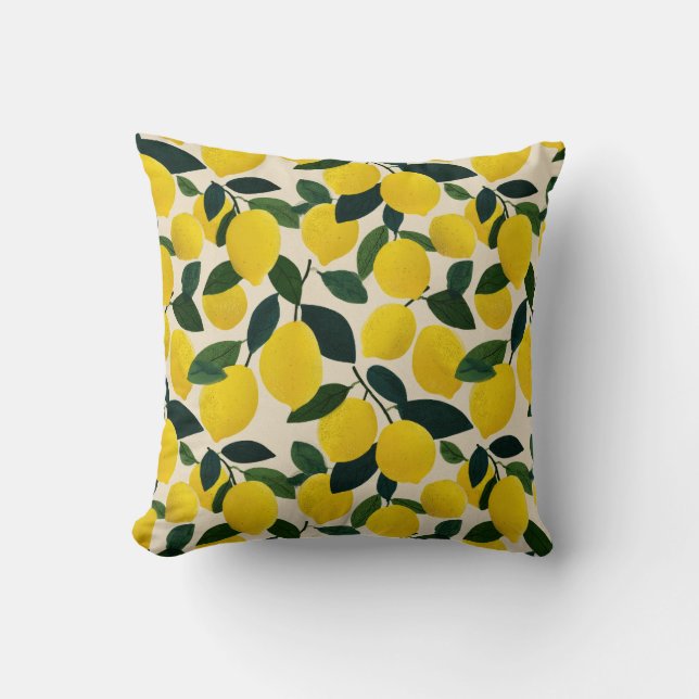 Citrus Fruit Lemon Pattern Yellow Mediterranean  Kissen (Vorderseite)